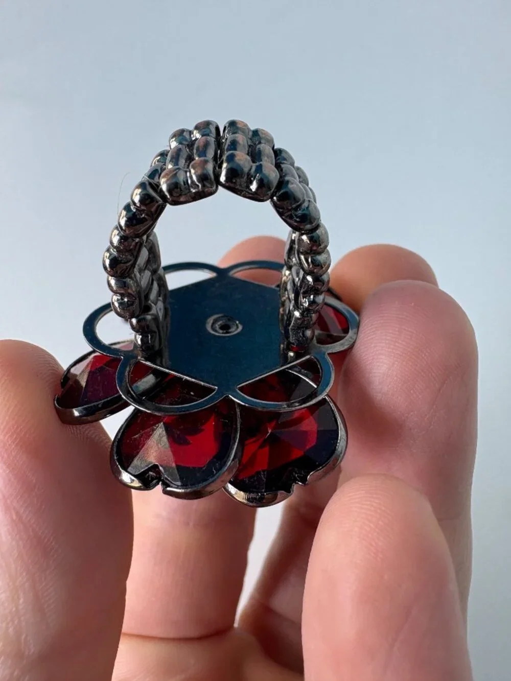 Statement Burgundy Crystal Flower Stretch Ring | Oversized Cocktail Ring
